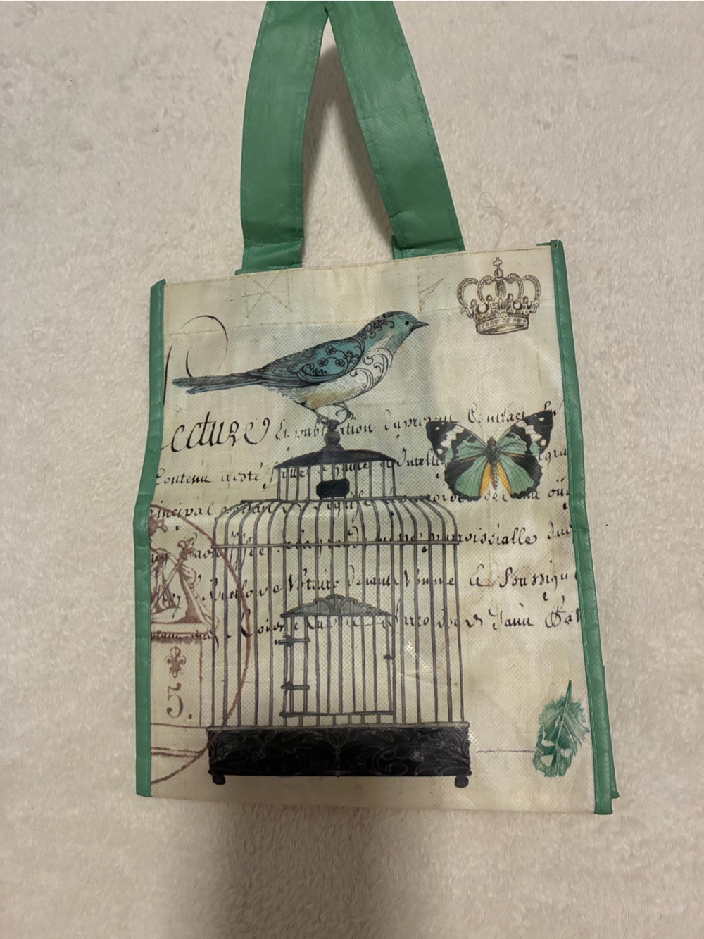 French Green Bird Print Tote